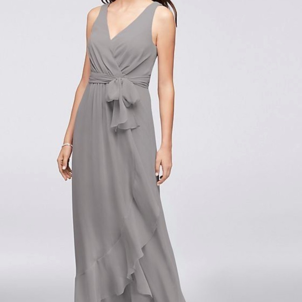 Ruffle-Trim Chiffon Faux-Wrap Bridesmaid Dress